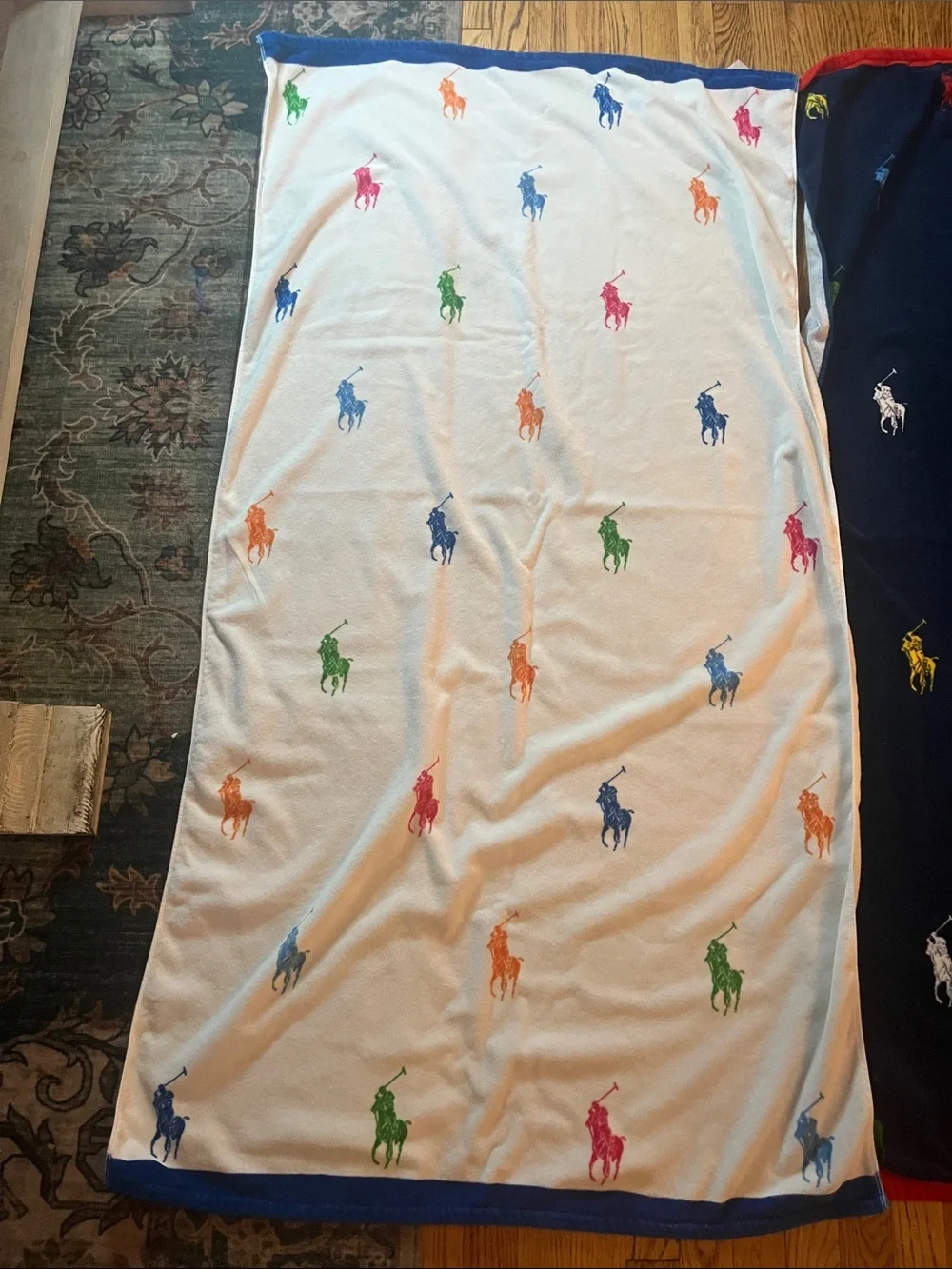 Polo Ralph Lauren Large Beach Towel Navy/White Multicolored Soft 62”x 34” approx